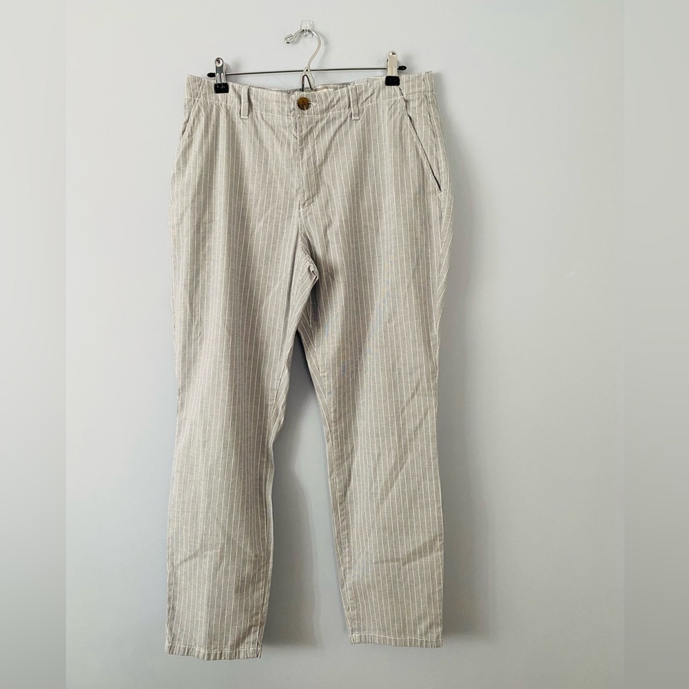 H&M LOGG Womens 12 Blue White Striped Casual Cotton Stretch Ankle Pants NEW